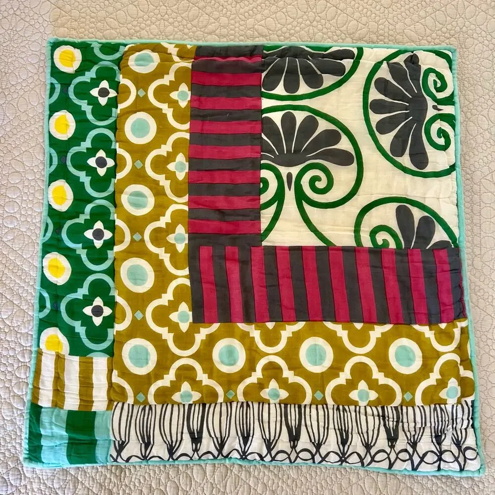 Anthropologie Lilla Patchwork Euro Sham 26x26 Cotton Quilted Pillow Cover Boho